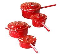 VICASKY Scale Miniature Stovetop Cookware Set Red Enamel Mini Pot Frying Pan Soup Pot for Dollhouse Kitchen Accessories Safe Smooth Edges for Pretend Play and DIY Decoration