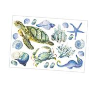 VICASKY Sea World Pattern Wall Cling Sticker Self-Adhesive Reusable Fish Turtle Coral Decal for Bedroom Underwater Theme Decor