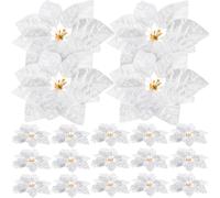 VICASKY Silver Artificial Plastic Flowers 28pcs Cloth Poinsettia Xmas