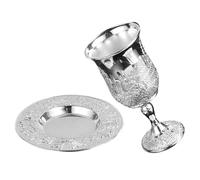 VICASKY Silver Cup Kiddush Wine Goblet Set with Saucer for Passover and Shabbos Celebration, Zinc Alloy Material, Unique Elegant Design, Judaica Wine Cup Gift for Holiday Entertaining