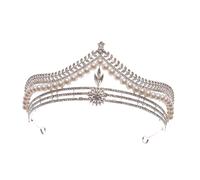 VICASKY Silver Pearl Bridal Crown Hairband Elegant Wedding Tiara for Brides Bridesmaids Stylish Rhinestone Headpiece for Birthday Special Occasions