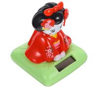 VICASKY Small Solar Kimono Doll Bobblehead for Car Dashboard, Sitting Japanese Kimono Figurine, Solar-Powered Head Shaking Ornament, Cute Desktop Decoration for Home and Office