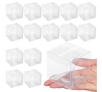 VICASKY Square Favour Boxes 100pcs PVC Candy Holders for Birthday Party, Mini Cake, Wedding Favour Packaging, 6 x 6 x 6 CM