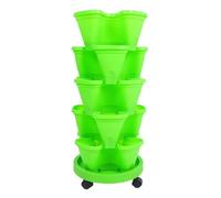 VICASKY Stackable Multi-layer Strawberry Tower Planter Set with 5 Green Four-petal Pots + 1 Four-petal Pot for Outdoor Balcony Vegetable and Herb Growing