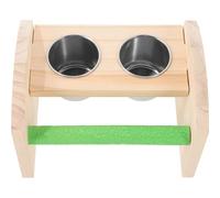 VICASKY Stainless Steel Food Cup Parrot Perch Table Bird Stand Adorable Decorative Safe Material Beige Wood Frame Home Use