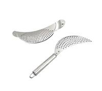 VICASKY Stainless Steel Pot Strainer Moon Shaped Pan Strainer with Handle for Vegetables and Pasta Kitchen Drainer for Pots and Pans 2pcs Set