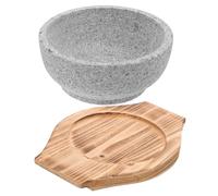 VICASKY Stone Korean Bibimbap Bowl 600ml for Rice with Tray | Wood and Stone Build, round Form, Smooth Edges, for Salads and Kitchen Serving