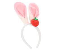 VICASKY Strawberry Bunny Headband Rabbit Ear Hair Hoop Cute Grey Bunny Ears for Easter Bonnet Decorations for Washing Face and Makeup Lightweight Cartoon Headband