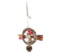 VICASKY Suspending Parrot Toy Bird Biting Toy Made of Natural Wood with Corn Husk and Water Grass Rope Stable Design for Hanging in Bird Cages Suitable for Parrots a Chewing