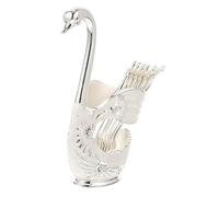 VICASKY Swan Shape Metal Dessert Spoon Set with Holder of Elegant Mixing Spoons for Ice Fruit and Coffee Unique Decorative Storage for Kitchen Tableware