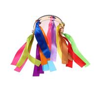 VICASKY Thickened Handheld Tambourine Drum with Colorful Ribbons Dual-sided Percussion Instrument for Dance Performance Stage Shows and Music Beginners