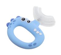 VICASKY U-Shaped Silicone Toothbrush for Ages 0-3, Soft Bristle Dinosaur Design, 360° Rotating Head for Self-Brushing and Oral Care, Blue Teether Toothbrush