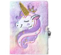 VICASKY Unicorn Lockable Diary Notebook for A5 Plush Cover Pink Pastel Cartoon Lined Notepad Creative Students Stationery Decorative Writing Journal