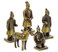 VICASKY Vintage Alloy Terracotta Warriors Figurine Compact Desktop Ornament Metal Craft with Delicate Details Classic Five Small Statue Decoration for Home and Office