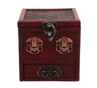 VICASKY Vintage Chinese Wooden Makeup Box with Mirror, Portable Beauty Case, Antique Oriental Keepsake Jewelry Organizer for Dresser Top Storage