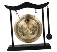 VICASKY Vintage Copper Table Gong with Mallet Chinese Style Gong Handicraft Decoration for Office and Study Retro Dragon Pattern Desktop Ornament Easy Maintenance Crisp Sound