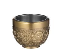 VICASKY Vintage Copper Teacup Dragon Phoenix Pattern, Antique Metal Tea Tumbler for Kung Fu Tea Ceremony, Retro Chinese Teaware for Tearoom and Home Decor