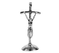 VICASKY Vintage Silver Jesus Cross Sculpture Elegant Christian Table Cross with Adhesive Base, Zinc Alloy Crucifix Statue for Home and Car Decoration for Prayers and Dashboard Display