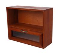 VICASKY Vintage Wooden Display Shadow Case with Freestanding Storage Cabinet for Tea Cups Cosmetics Multipurpose Organizer Box Retro Style Kitchen Counter Cabinet