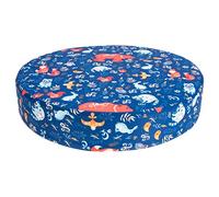 VICASKY Waterproof Kids Seat Cushion for Dining Table, 34cm Round Blue Animal Pattern Sponge Padding, Portable High Chair Pad for Toddlers