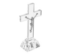 VICASKY White Crystal Cross Figurine Base Praying Jesus Crucifix Religious Desktop Ornament for Home Church Office Display