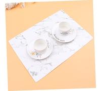 VICASKY White Marble Pattern Leather Placemat Heat Resistant Dining Table Mat Cup Mat Protective Cushion for Home Restaurant Use Easy to Clean Scratch and Stain Resistant