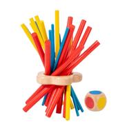 VICASKY Wooden Balance Stick Game Montessori Educational with Dice Challenge Hand-eye Coordination Training Color Matching Safe Non-toxic Paint Compact Family Table Game for Logical