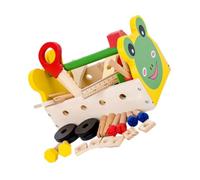 VICASKY Wooden Cartoon Tool Box for Boys and Multi Function Solid Wood Educational Toolbox for Social Skills and Intellectual Development Montessori Inspired Childrens Carpentry Playset