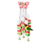 VICASKY Wooden Hanging Bird Chew with Bells Fun Play for Macaw Parakeet Cockatiel Building Blocks Detachable Hook for Cage Play Beak Trimming