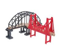 VICASKY Wooden Train Track Bridge Accessories Set Suspension Bridge Model with Supports for Creative Railway Scenarios Safe DIY for Family Fun and Imaginative Play