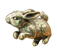VICASKY Zodiac Rabbit Ornament Large Mini Easter Bunny Decorations Ear Small Statue Animal Model Table Top Decor Bronze Rabbit Smiling Ornaments Indoor Rabbit Figurine Cute Brass Golden
