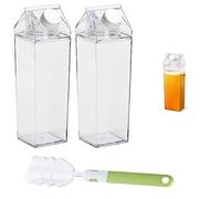 VicBou 2PCS Clear Milk Carton, 1 Sponge Cup Brush, Milk Carton Water Bottle, 500ml Transparent Plastic Bottle,Can be Reused,Milk, Water,Juice Container Bottle for Indoor and Outdoor Travel Activities
