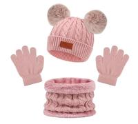 VicBou 3 Pcs Children Winter Warm Beanie Hat Scarf Gloves Set, Warm Knitted Thickened Hat Scarf Gloves for 1-5 Years Old Boys and Girls Children Winter Outdoor Sports Accessory