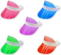VicBou Pack of 5 Plastic Unisex 80s Style Sun Visor Hats Elastic Sun Hat Cap Summer for Outdoor Activities Beach Party Purple Light Blue Green Orange Pink