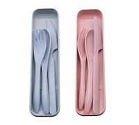 VicBou Travel Cutlery Set with Case, 2 Sets Portable Camping Cutlery, Reusable Spoon Fork Knife Sets for Travel Picnic School Camping Outdoor or Daily Use,(Blue, Pink)