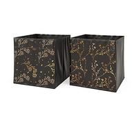 Vicco Foldable box, Black/gold (floral), 30 x 30 cm | Set of 2 Option2, compatible with shelving systems with integrated handle hole