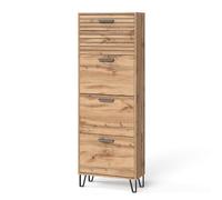 Vicco Shoe tipper Amber, Oak Wotan, 60 x 168 cm | with 4 compartments, for storing books, lamps, and everyday items