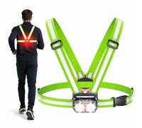 Viccux 800LM Ultra Bright & 7+2 Modes Running Lights for Runners with Tail Light, 45° Beam and 360° Reflective Vest, IPX4 Waterproof Reflective Vest for Night Walking