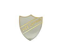 Vice Captain School Shield Badge, White and Gold, Brass and Enamel, Shield Style, 3 x 2.8 x 0.8 cm, Pack of 4 (White)