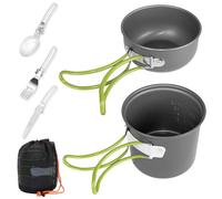 Viceda Camping Cooking Set - 7 Pieces Cookware With Foldable Knife, Fork and Spoon, Portable Pots and Pans, Aluminium Saucepan for Hiking, Fishing, Outdoor Barbeque