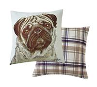 Viceni Maturi Pug Filled Dog Cushion-43 x 43cm / 17 x 17-inch, Multi-Colour, 43 x 43cm