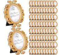 Vicenpal 100 Pieces Small Vintage Picture Frames Antique Baroque Mini Picture Frames Oval Bulk Wallet Size for Wedding Victorian Home Christmas Holiday Decor (Gold)
