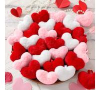 Vicenpal 12 Pcs Valentine's Day Plush Heart Ornaments Set, Red Pink White Hanging Decorations with Ribbons, Soft Fuzzy Love Heart Decor for Tree, Garland, Gift Wrapping, Party, Wedding, Home Wall