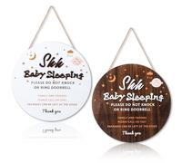 Vicenpal 2 Pcs Baby Sleeping Sign for Front Door 12 Inch Wooden Shhh Baby Sleeping Sign for Front Door Please Do Not Knock or Ring Doorbell Mark Brown and White No Soliciting