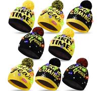 Vicenpal 2026 Happy New Year Beanie Hat Gifts for Adults Light Up LED Knit Party Cap with Pom Pom Operation Christmas Charity(8 Pcs)