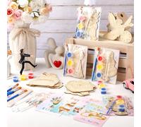 Vicenpal 24 Set Wedding Activities Set Include Wooden Painting Kit Bubble Wand Celebration Coloring Gifts for Boy Girl Guest Wedding Favors Games for Reception Celebration Party Engagement Supplies