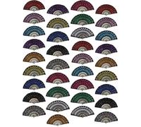 Vicenpal 36 Pcs Peacock Hand Fans Bulk for Women with 36 Carrying Pouches Sequin Fabric Folding Hand Fans Summer Handheld Fan Party Favors for Weddings Dancing (Classic)