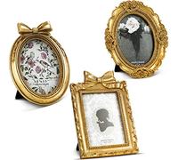 Vicenpal 3Ps Tiny Picture Frame Small Picture Frames 2.5x3.5 Vintage Oval Picture Frames Gold Vintage Baroque Ornate Antique Picture Frames Resin Oval Frame Table Top Display Frame Home Wedding Decor