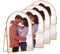 Vicenpal 4 Pcs Double Glass Frame for Pressed Flowers Vintage Metal Gold Floating Picture Frames Minimal Vertical Arched Photo Stand for Desk Tabletop Display (Gold,6 x 8 Inch)