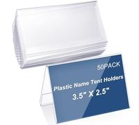 Vicenpal 50 Pieces Clear Plastic Name Tent Holders 3.5'' X 2.5'' Acrylic Name Plate for Desk PVC Table Tent Card Holder Desk Sign Frame for Office Table Business Conference School Meeting Room
